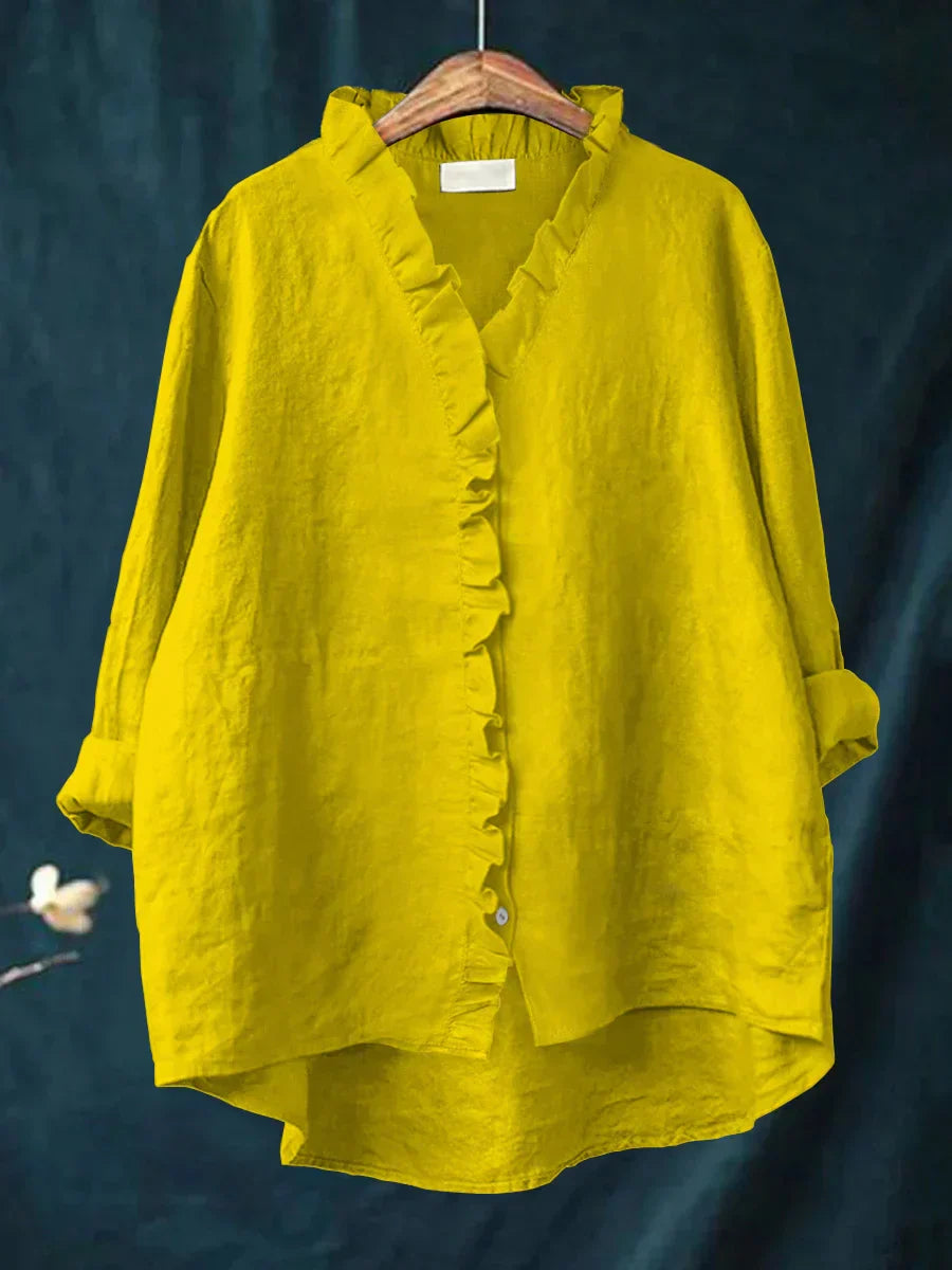 Dames Blouse Katoen Linnen Casual Ruffles
