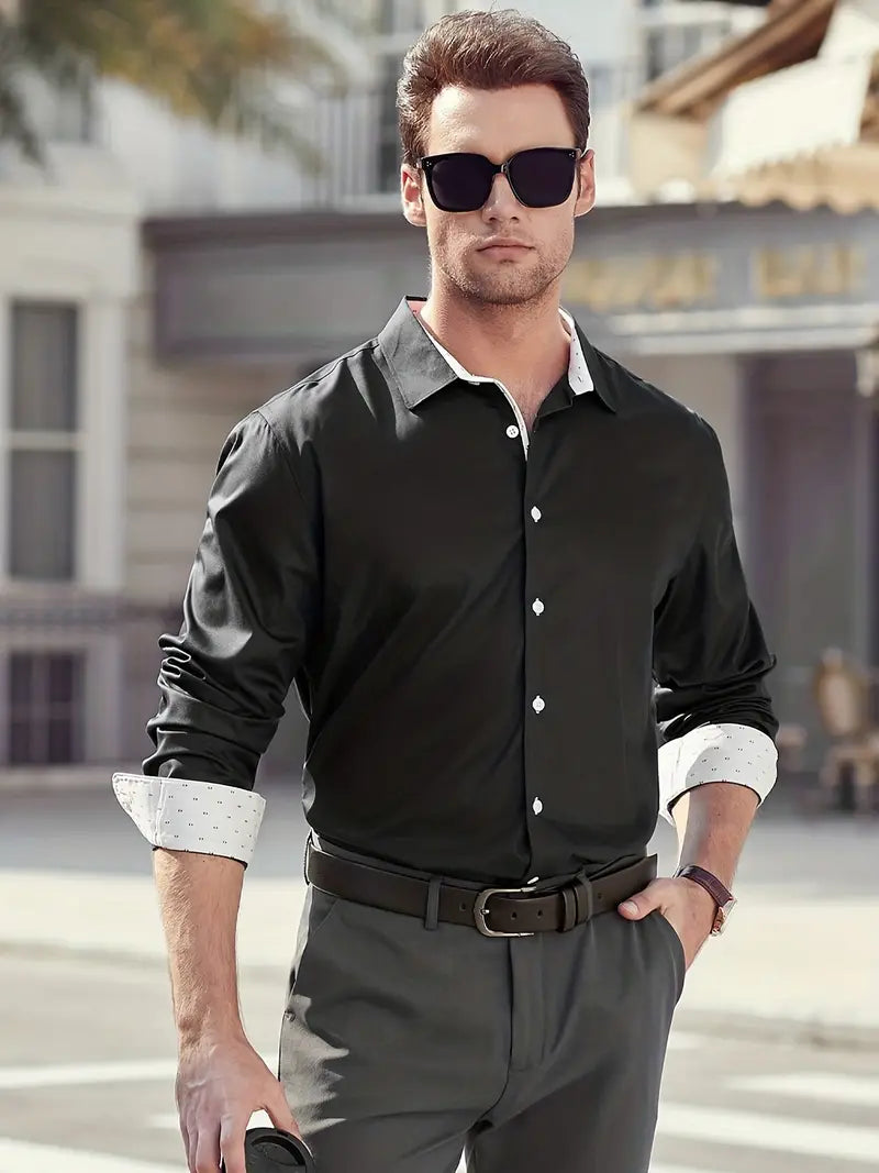 Mannen Overhemd Elegant met Contrastkraag en Knopen