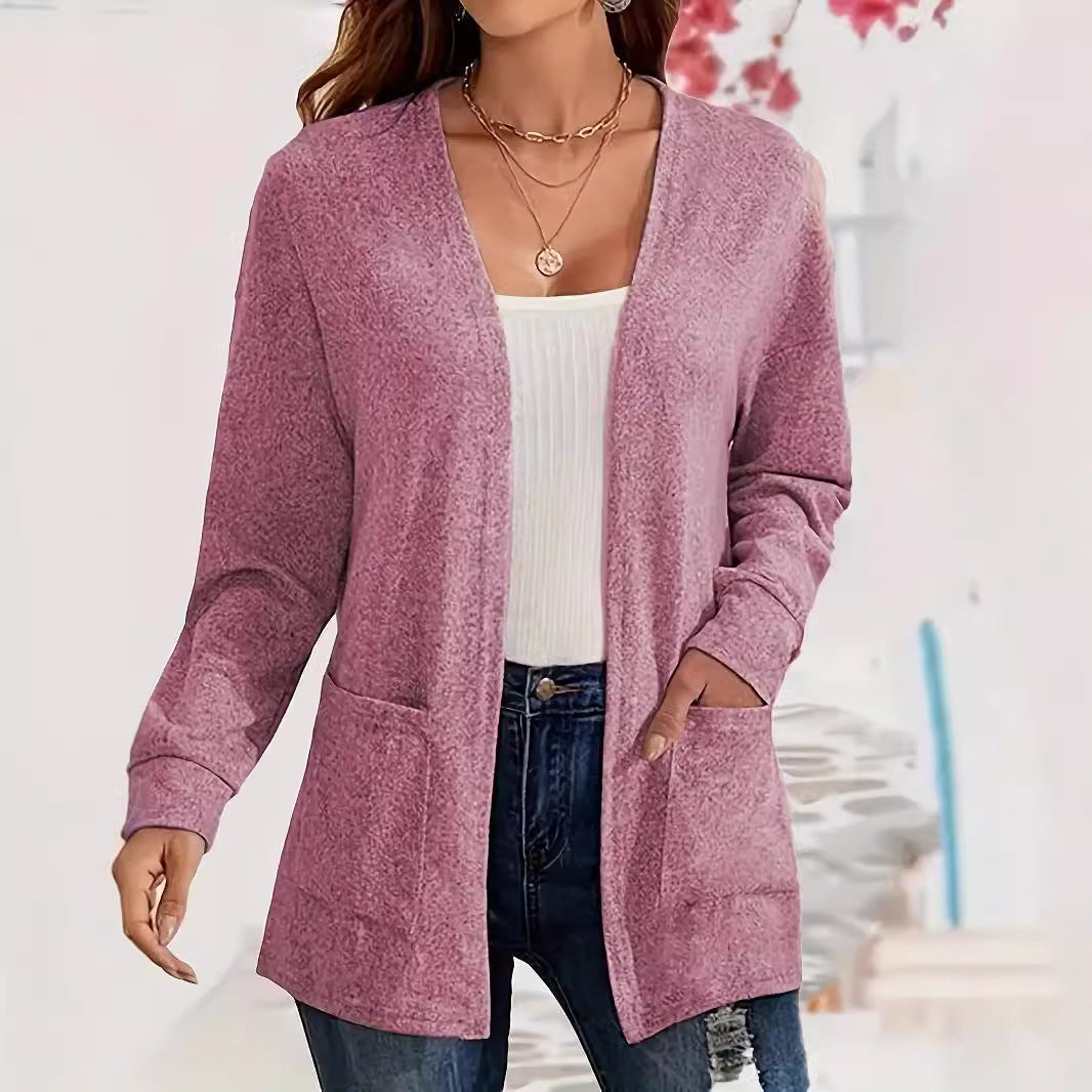 Dames Vest Met Zakken Elegant Lange Mouw