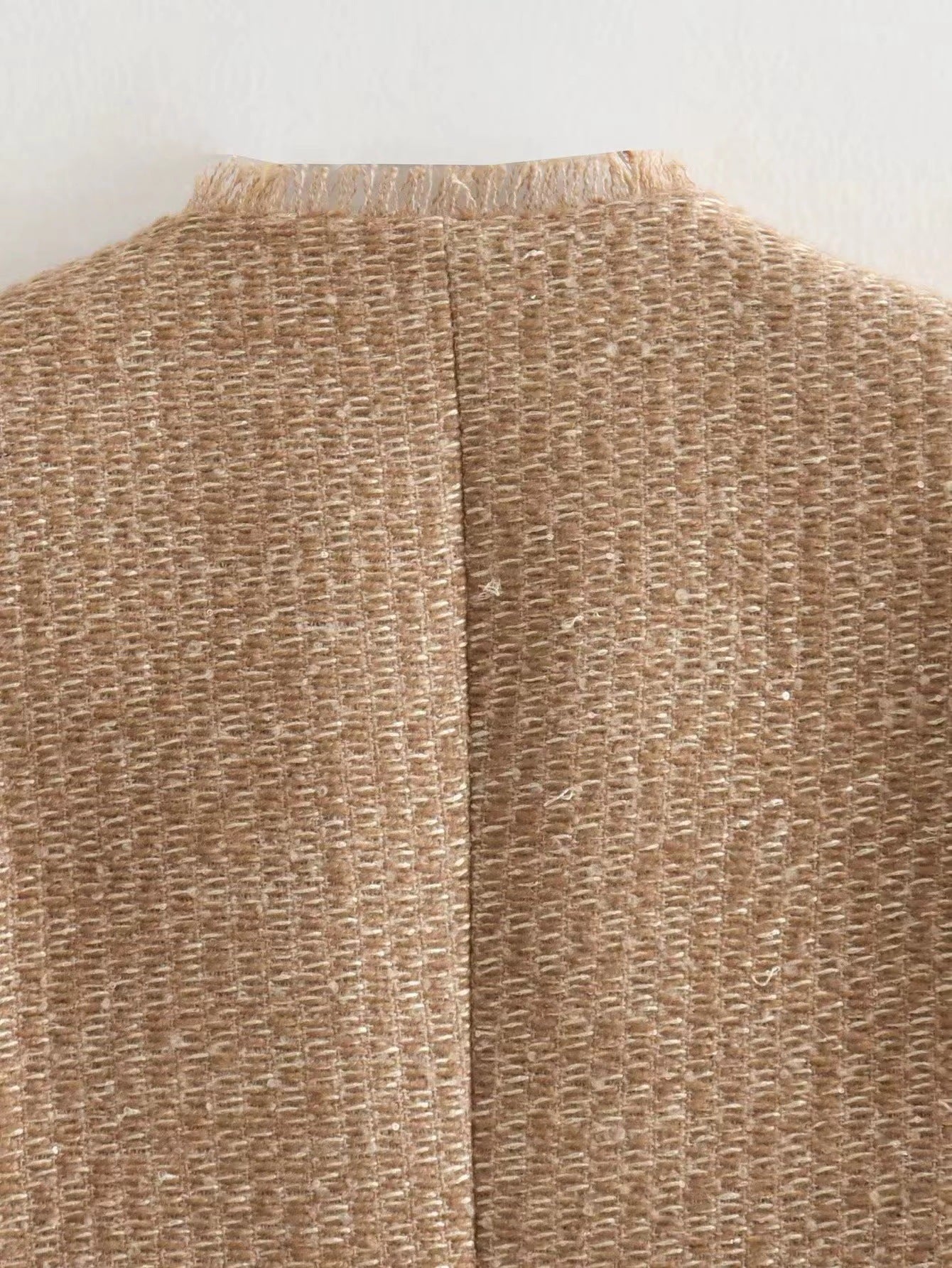 Dames Jas Boucle Stijlvol Goud Geheel Met Zakken