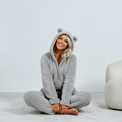 Dames Teddy Onesie Zacht met Beren Oortjes Comfortabele Pyjama