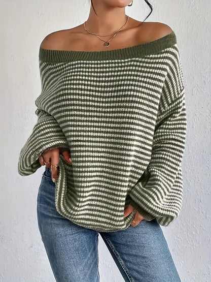 Vrouwelijke Gebreide Trui met Lage Schouders Casual Stijl