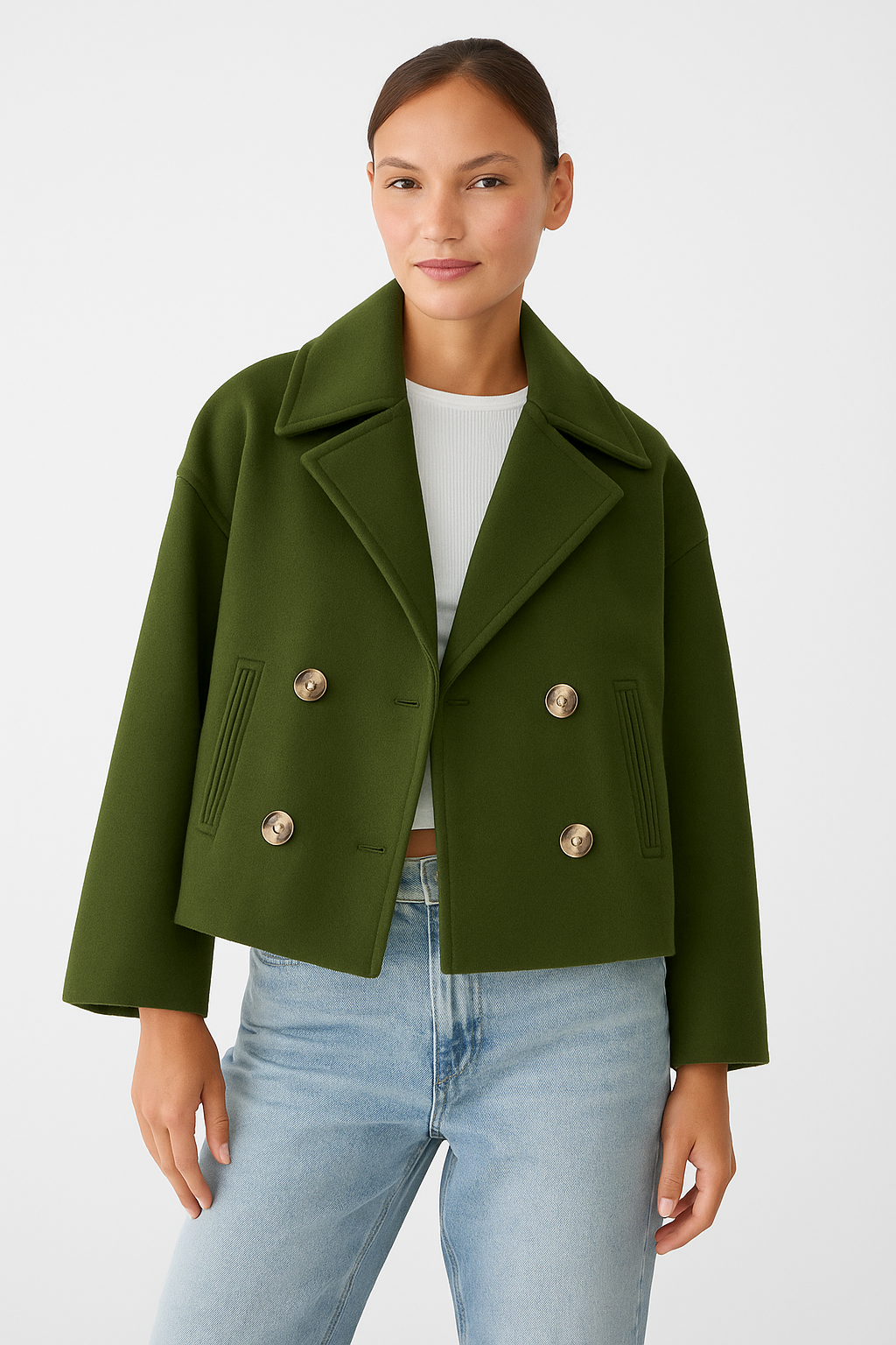 Dames Peacoat Dubbelrij Relaxed Fit Lange Jas