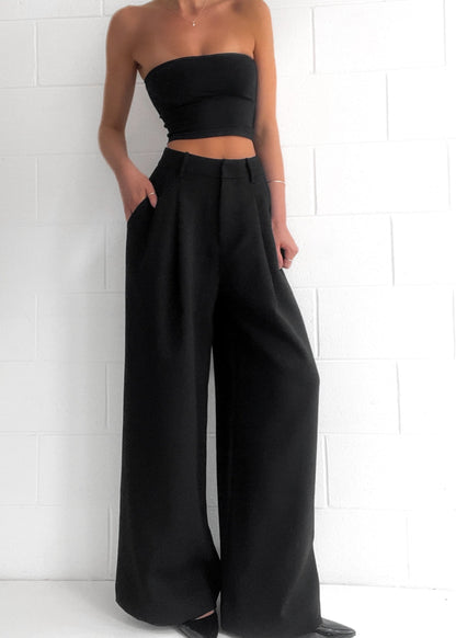 Hoge Taille Palazzo Broek Zwart Elegante Stijl - StudioMarella