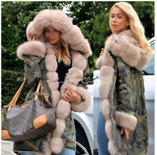 Dames Parka Camouflage Bontjas Warm en Stijlvol