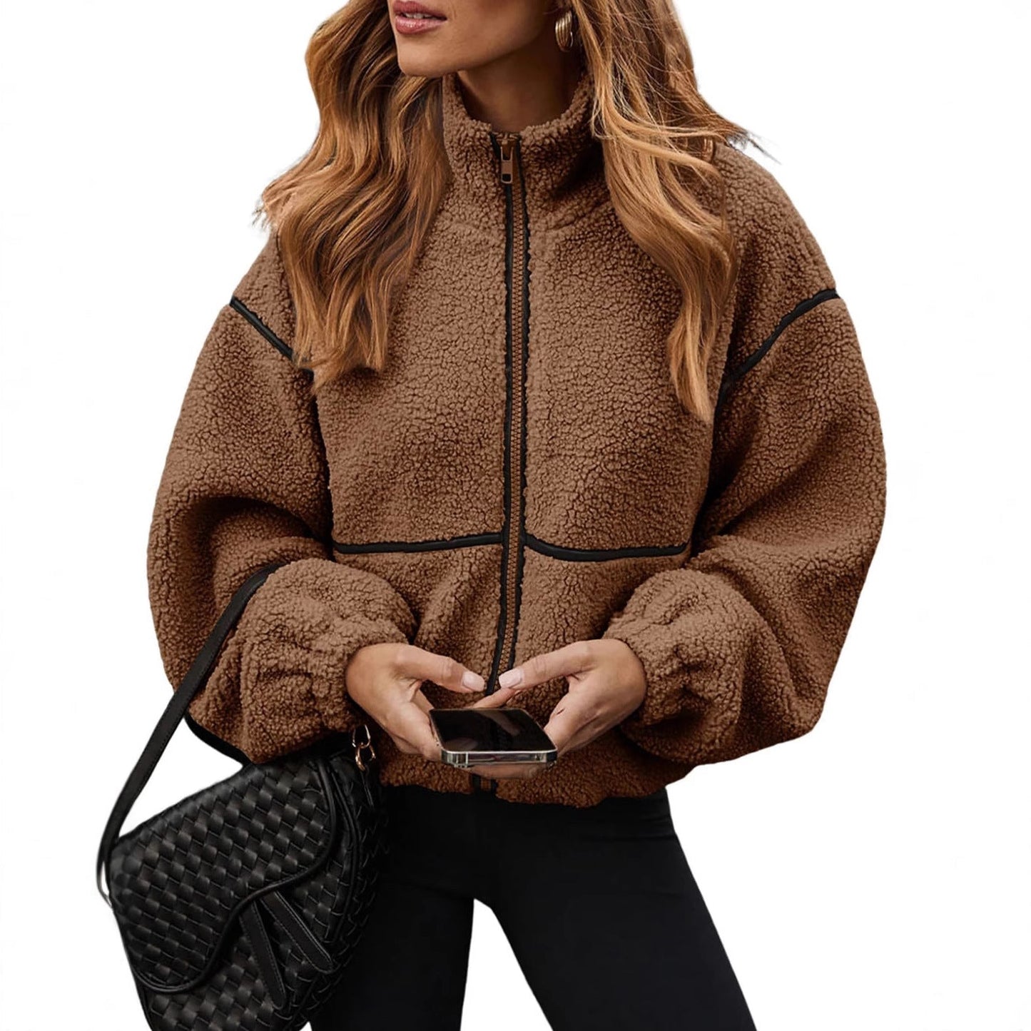 Dames Fleece Jas Warm Teddy Look Met Rits