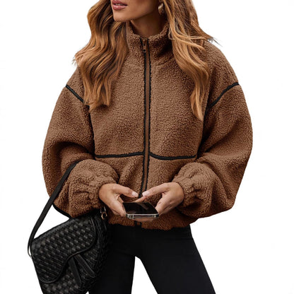 Dames Fleece Jas Warm Teddy Look Met Rits