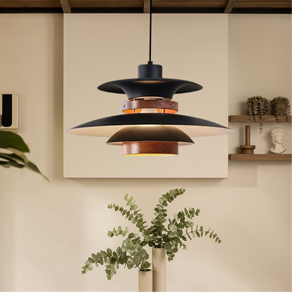 Merado zwenkarm hanglamp metaal hout zwart eetkamer verlichting verstelbaar Scandinavisch design hanglamp moderne pendant lamp