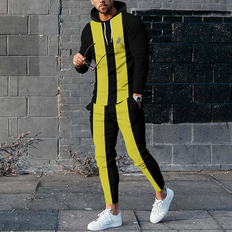 Zwart Geel Trainingspak Schedelprint Hoodie en Joggingbroek - StudioMarella
