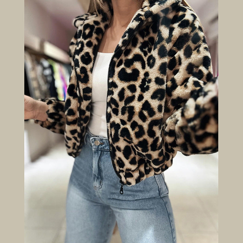 Dames Faux Fur Jas Kort Leopard Print Stijlvol