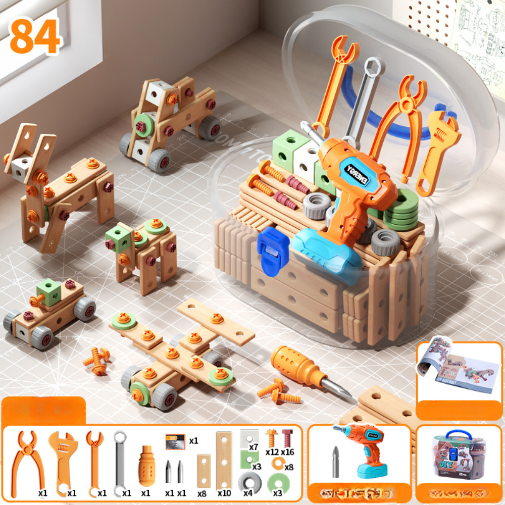 Houten Speelgoed Gereedschapsset voor Kinderen Constructieset met Koffer & Accessoires