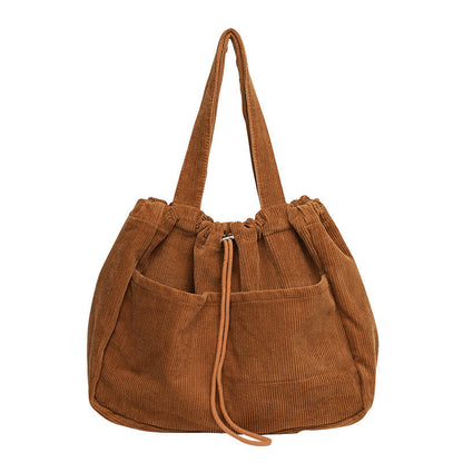 Dames Schoudertas Vintage Stijl Ribfluweel met Trekkoord en Rits