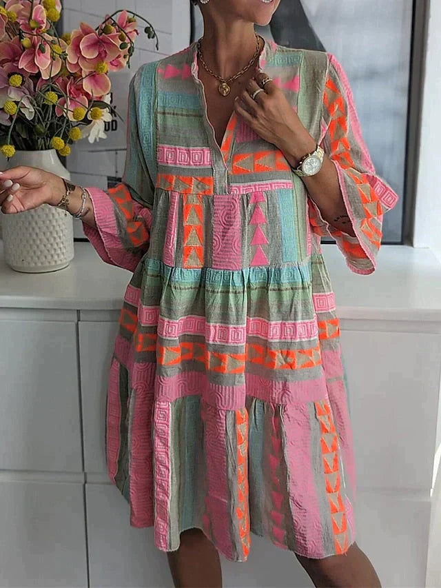 Midi-Jurk met Pofmouwen Elegante Zomerjurk voor Vrouw