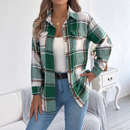 Dames Overshirt Geruit met Zakken en Knopen Casual Kleding