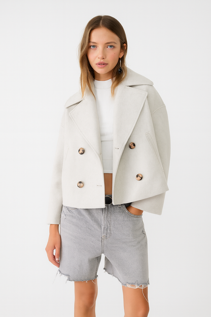 Dames Peacoat Dubbelrij Relaxed Fit Lange Jas