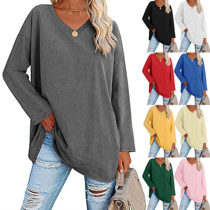 Dames T-shirt Lange Mouwen Oversized Casual V-hals