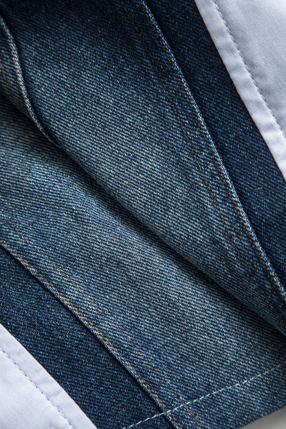 Vrouwelijke Blouse Wijd met Denim Details en Lange Mouwen