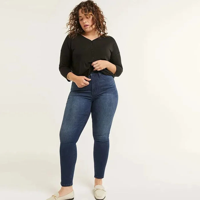 Donkerblauwe Skinny Jeans Hoge Taille Vormgevend