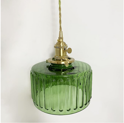 Groene Transparante Glazen Hanglamp Met Ribbelstructuur En Messing Fitting Vintage E27 Plafondlamp Voor Eetkamer Woonkamer En Keuken