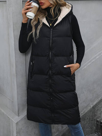 Dames Bodywarmer Lange Capuchon Ritsjas Zwart - StudioMarella