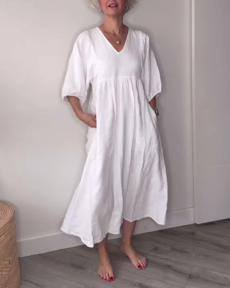 Vrouwelijke V-Hals Jurk Casual Stijl