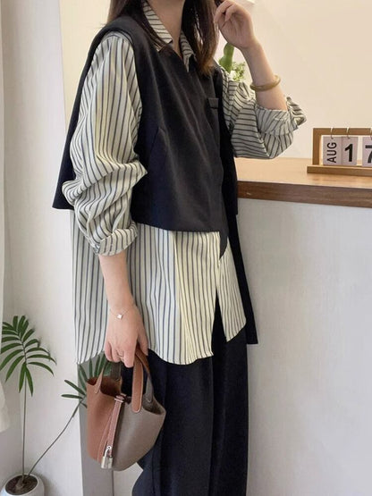 Bloes Gestreept Patchwork Stijlvol Dame Blouse