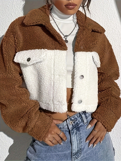 Dames Teddyjas Met Kraag En Contrasterende Kleuren → Dames Teddyjas Warm Met Kraag En Felle Kleuren