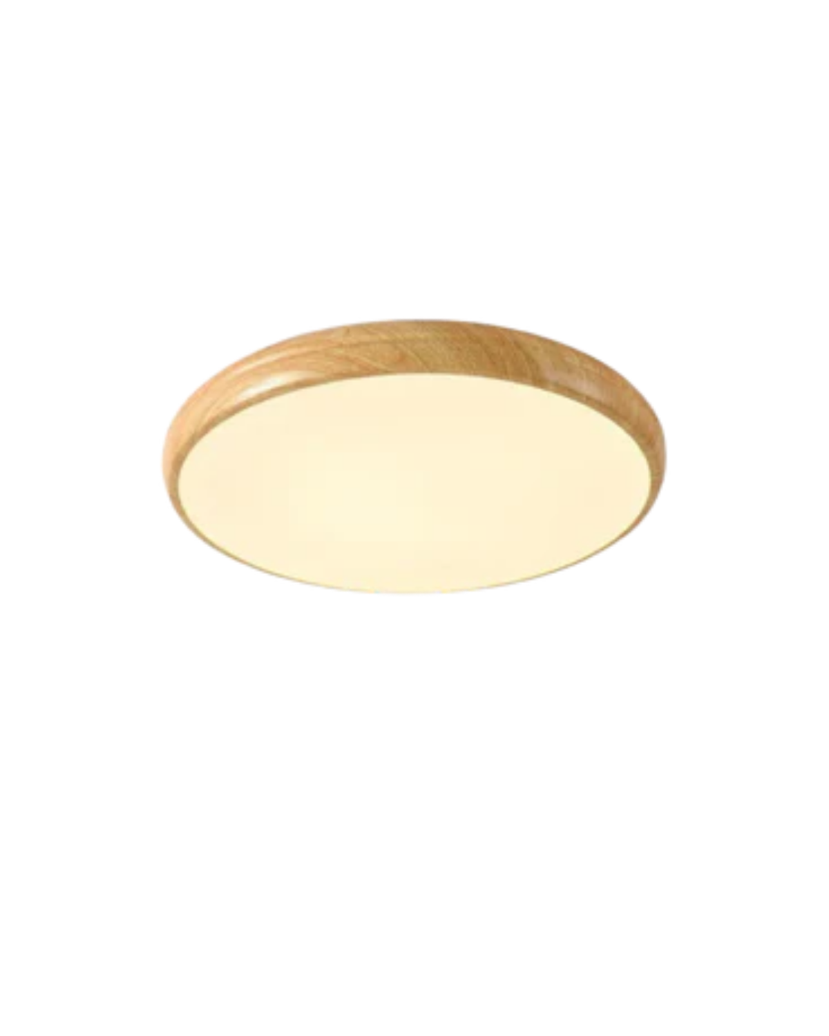 Ronde houten plafondlamp met warm diffuus licht voor serene woonruimtes