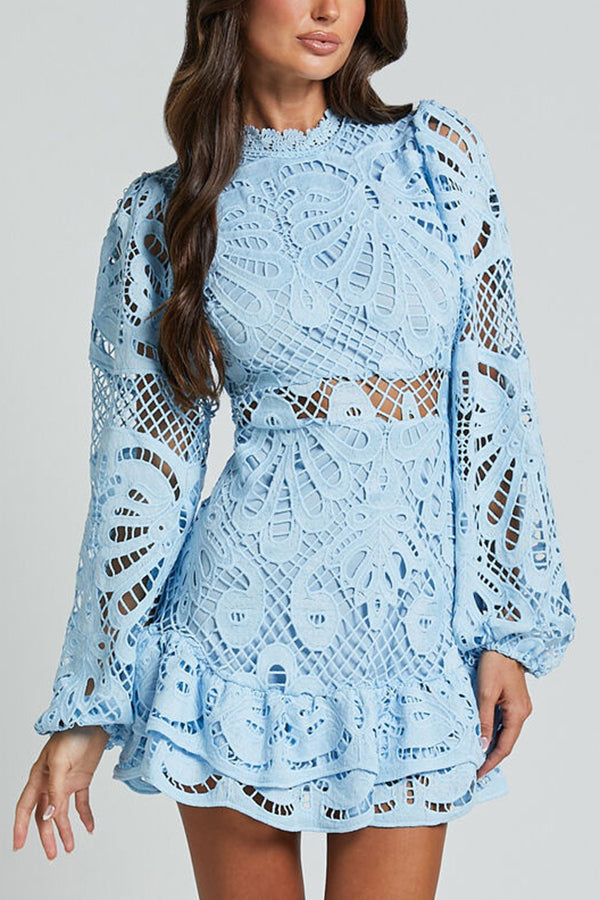Dames Midi-Jurk Pofmouwen Elegant Blauw Modejurk