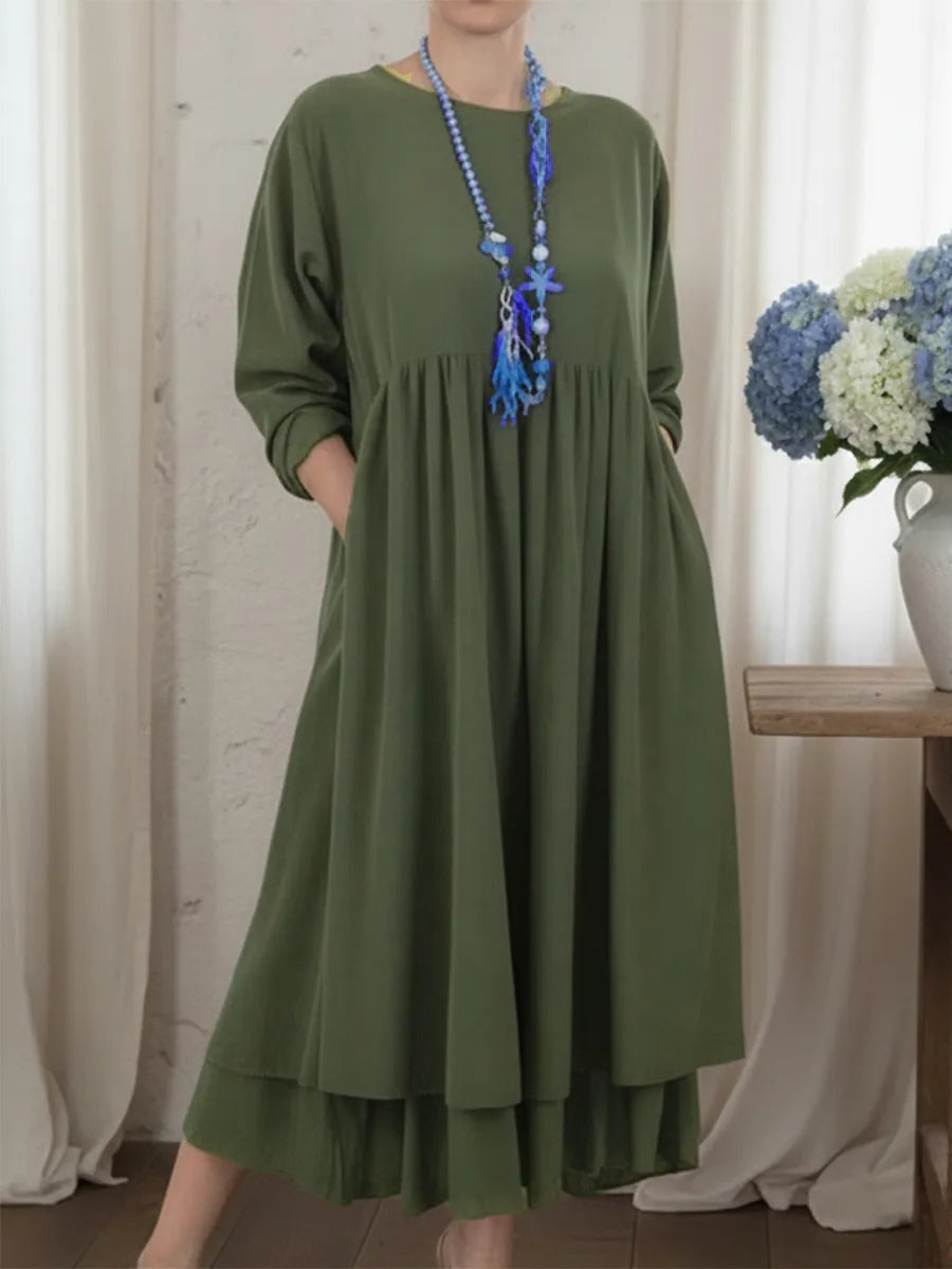 Dames Jurk Midi Losse Pasvorm Lange Mouwen Elegante Stijl