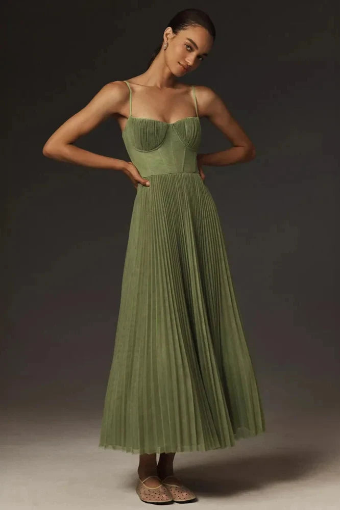 Elegante Midi Jurk Plissé Rok - StudioMarella