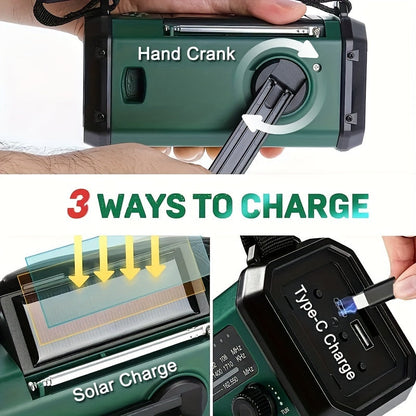 Noodradio met Zonnepaneel & Handcrank – AM/FM/NOAA Radio, Powerbank & Zaklamp