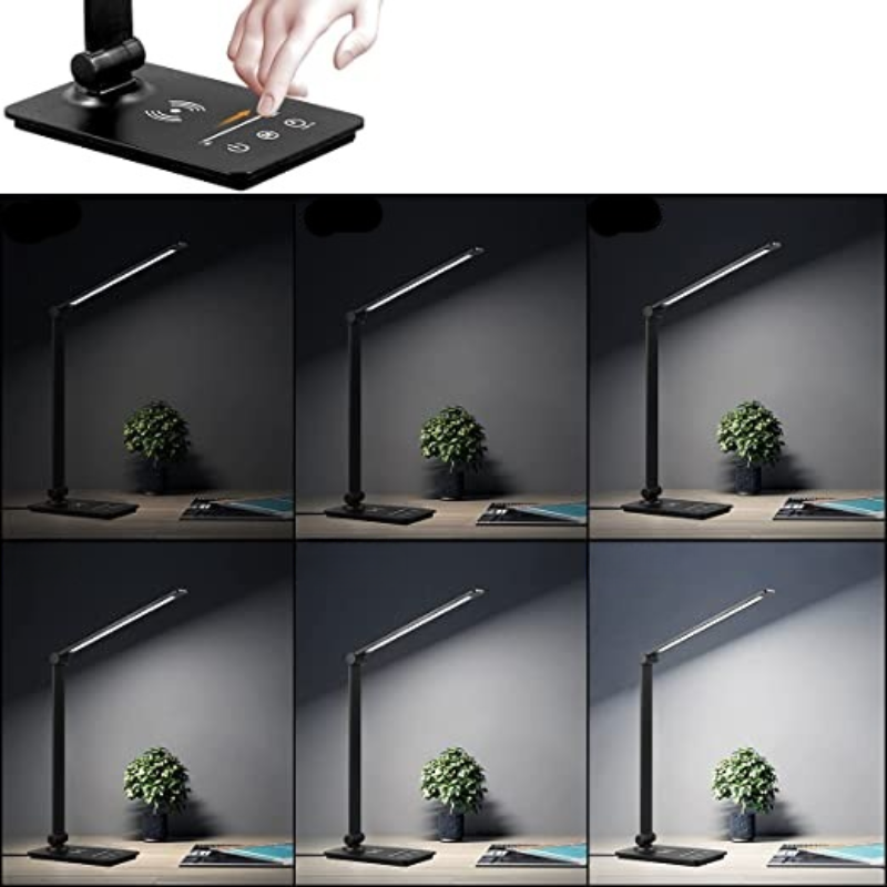 Bureaulamp met Draadloos Oplaadstation en Touch-bediening – Dimbaar LED-licht met 5 Kleurmodi en Opvouwbaar Ontwerp