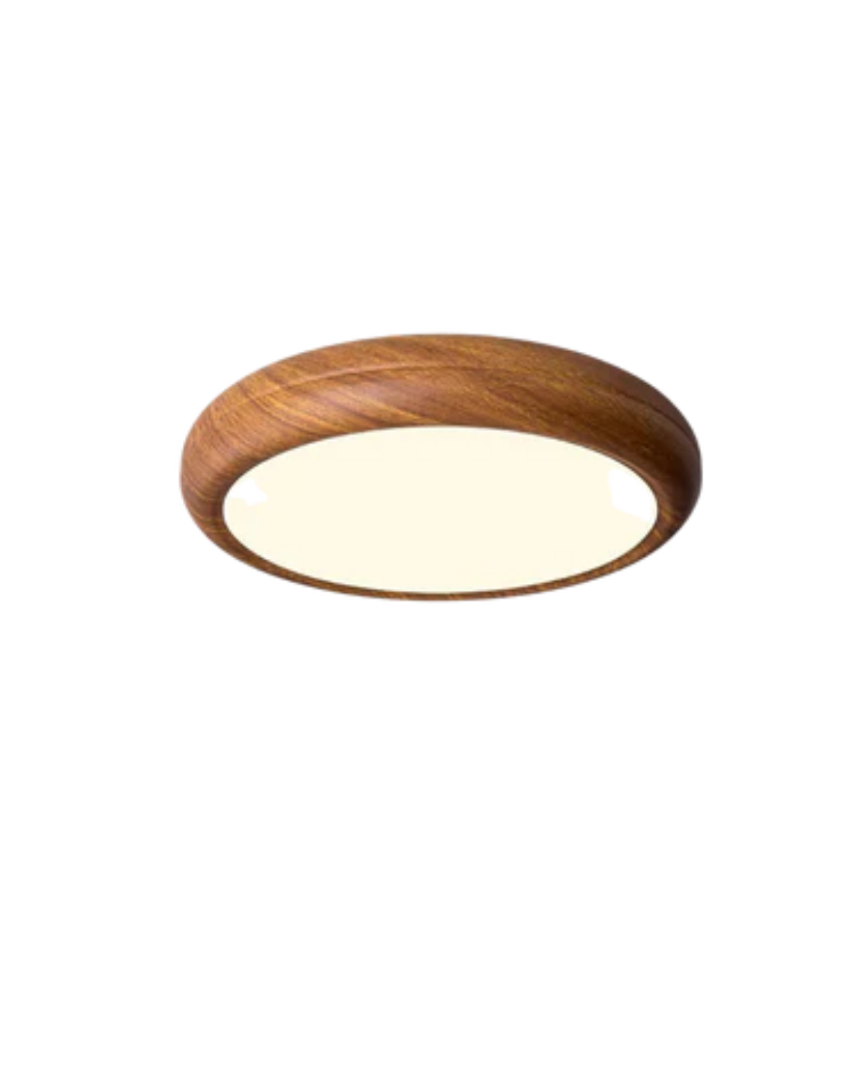 Ronde houten plafondlamp met warm diffuus licht voor serene woonruimtes