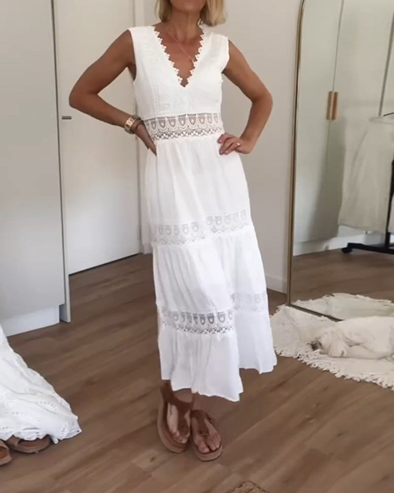 Midi Zomerkleed V-hals Kant Luchtig Vrouwelijk Jurk