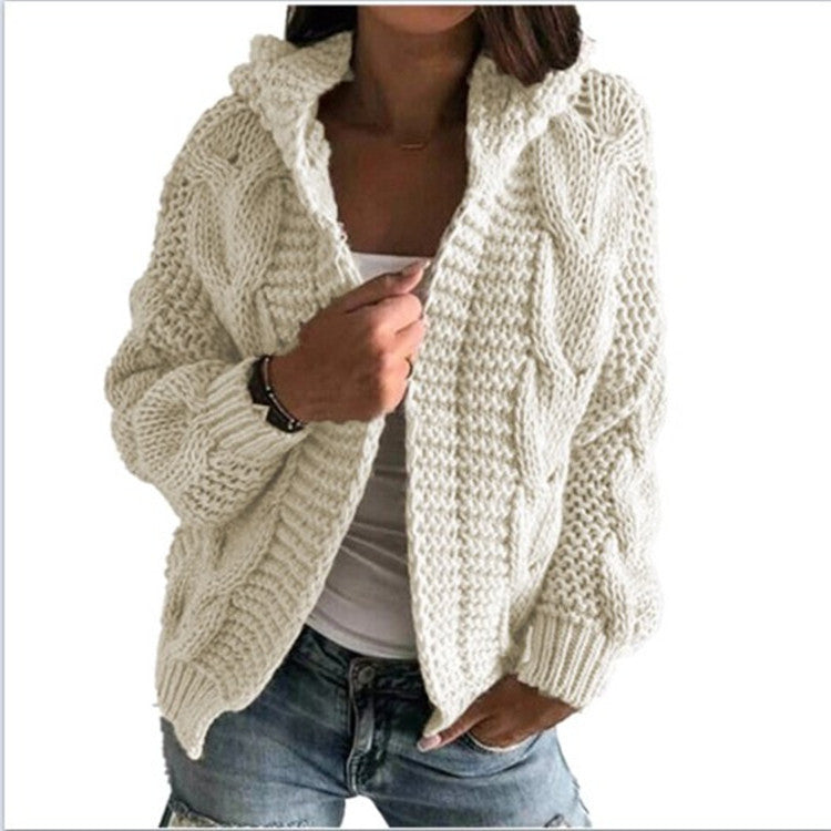 Dames Vest Capuchon Gebreid Kabeltrui Warm