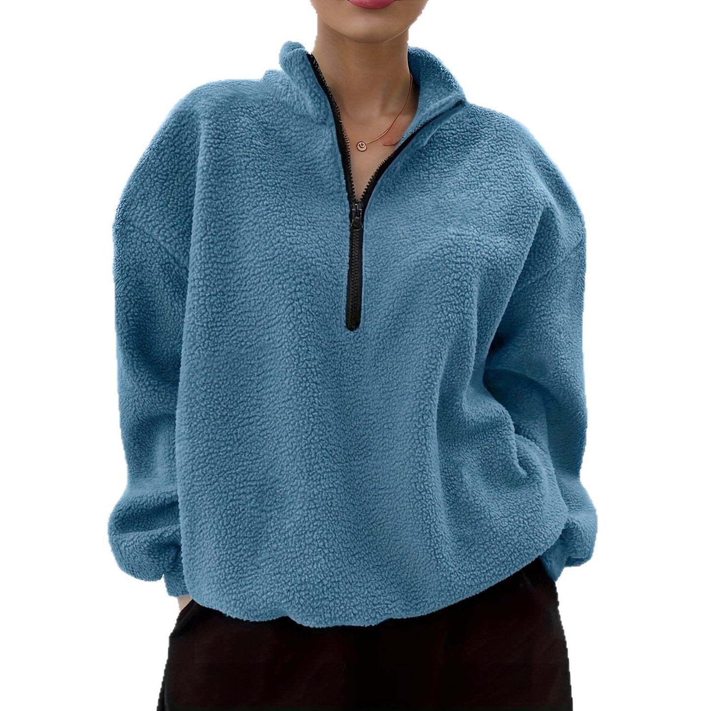 Dames Fleece Trui Warm Zacht met Halve Rits