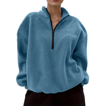Dames Fleece Trui Warm Zacht met Halve Rits