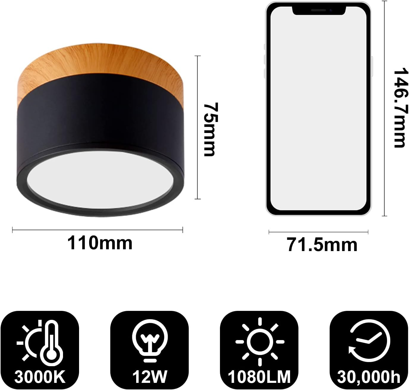 Cylinder kleine plafondlamp LED hout modern plafond hal woonkamer compact design