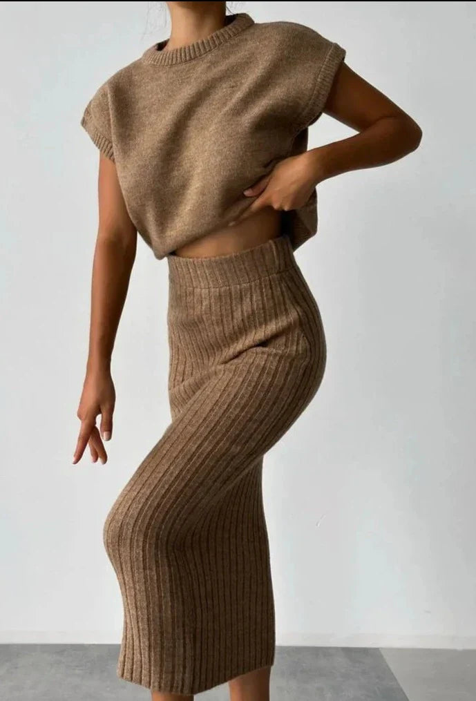 Dames Gebreide Rok en Vest Set Warme Winter Collectie