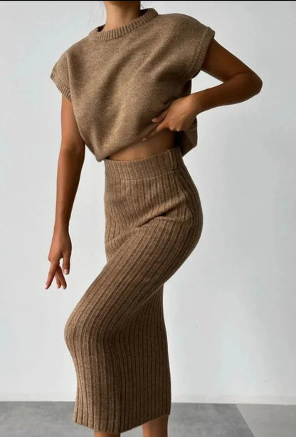Dames Gebreide Rok en Vest Set Warme Winter Collectie