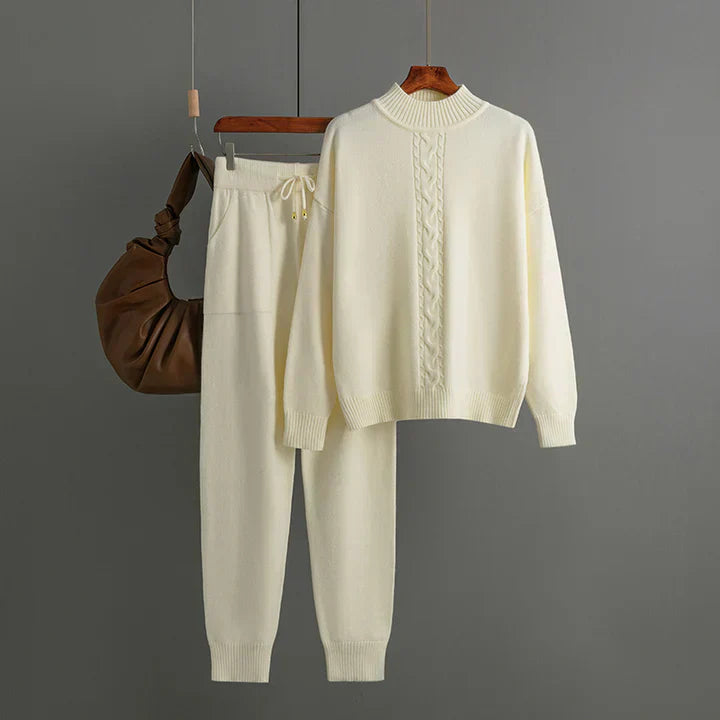 Gebreide Winterset voor Vrouw, Trui en Broek Warm en Zacht