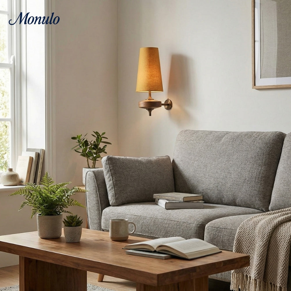 Retro Wandlamp met Stoffen Kap – Vintage Verlichting voor Slaapkamer