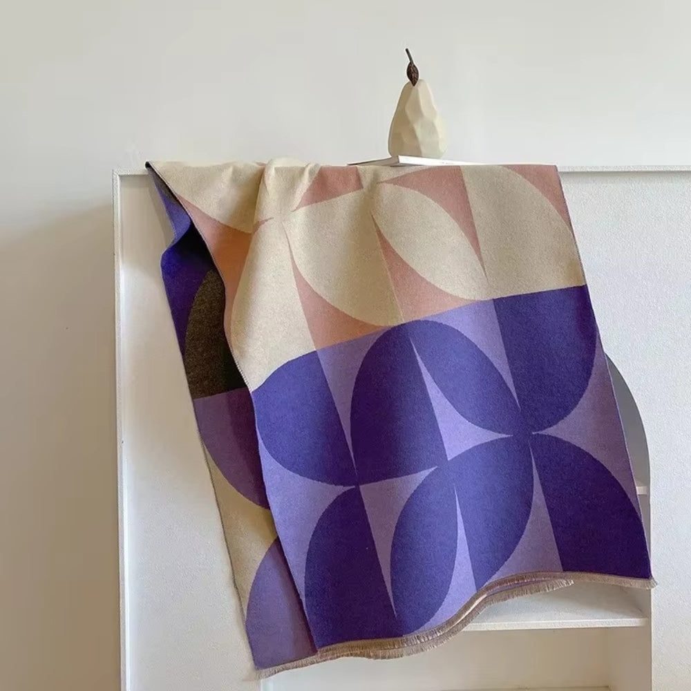 Omkeerbare Sjaal met Geometrisch Blokdesign Warm Zachte Microvezel Poncho voor Herfst en Winter