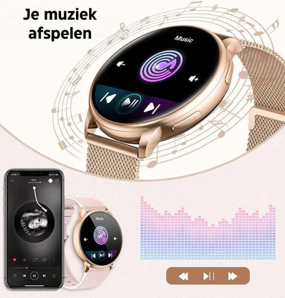 Smartwatch Dames met Hartslagmeter en Belfunctie — Fitness Tracker Bluetooth Stappenteller Slaapmonitoring Bloedzuurstofmeting