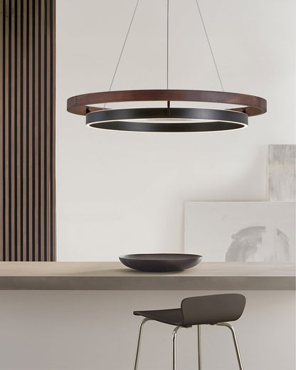 Houten Ringkroonluchter LED Ingebouwd Warm Wit Dimbaar Eetkamer Woonkamer Plafondlamp Modern Farmhouse