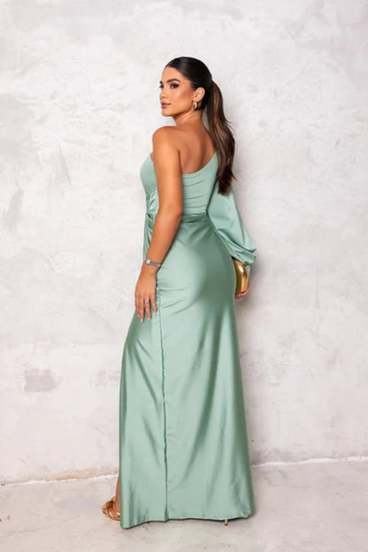 Dames Satijnen Jurk One-Shoulder Stijl