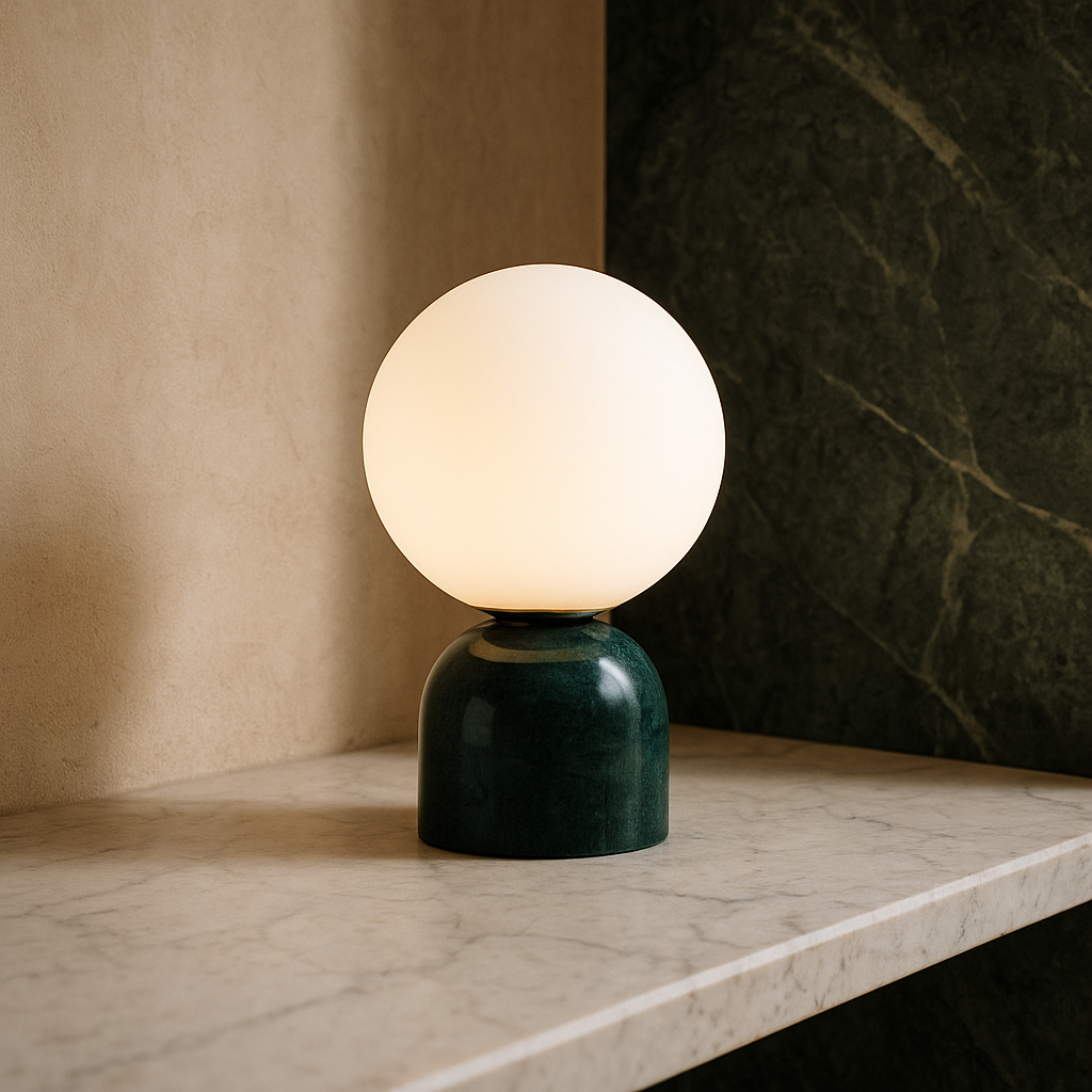 Hindsa Tafellamp Marmer Glas Ø15xH9 Warm Licht 3000K Tafellamp Nachtkastje Woonkamer Design Verlichting Minimalistisch Scandinavisch