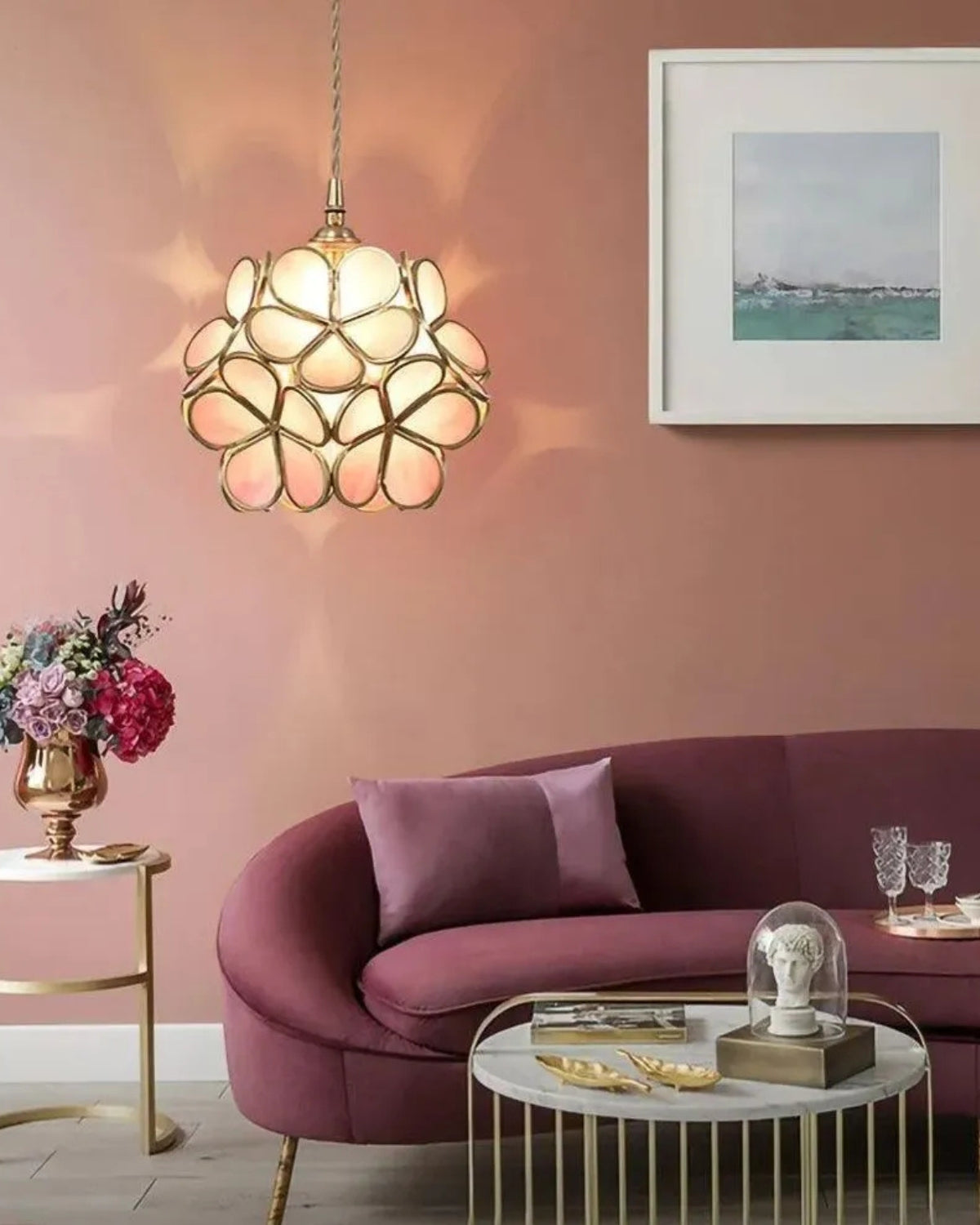 Handgemaakte Hanglamp met Acryl Bloem en IJzeren Frame Transparant Roze Blauw Beige voor Eetkamer Woonkamer Slaapkamer