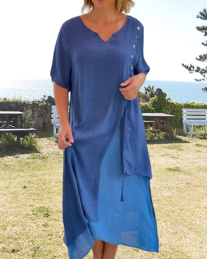 Korte Zomerjurk Asymmetrische Mouw Vrouwenjurk Zonnejurk